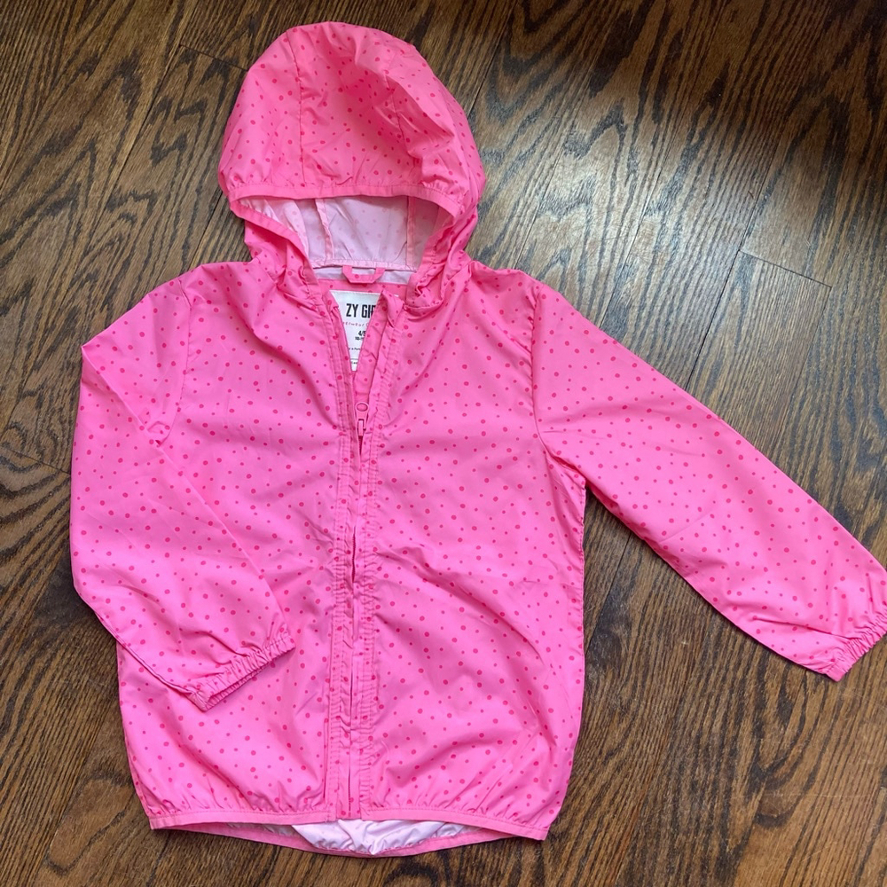 Girls ZY Girl Pink Polka Dot Rain Jacket Size 4/5